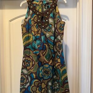 New Directions Blue and Green Dress with Intricate Pattern